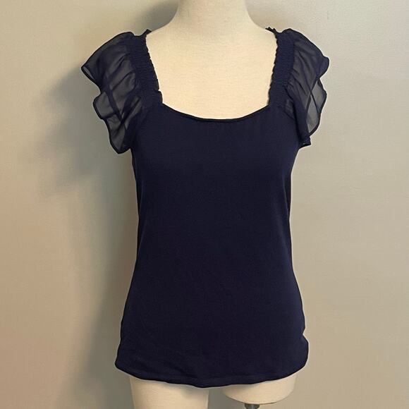 Express Women’s Tank Top Square Neck Ruffle Sleeves Navy Blue Size Medium - Picture 1 of 8